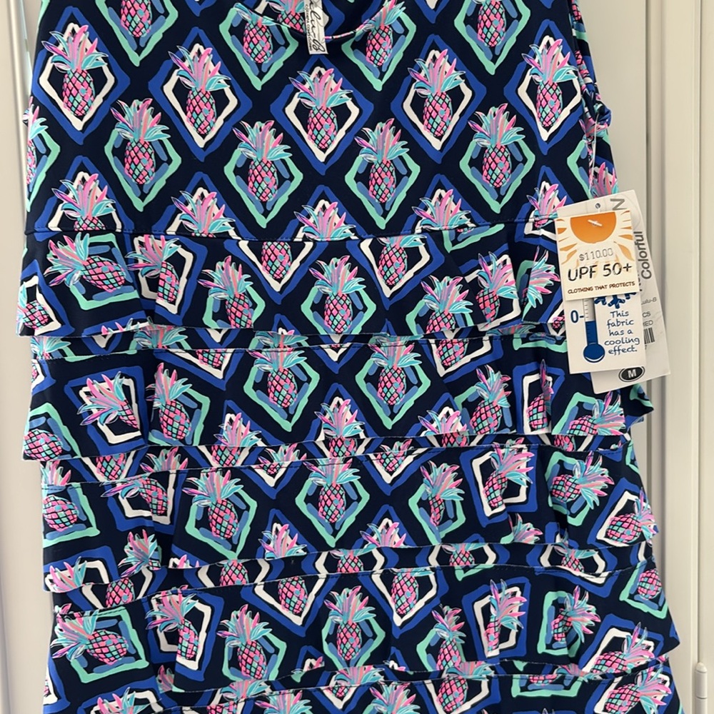 Lulu-B Navy Maxi Dress with Pink and Teal Geometric Print - Picture 5 of 6